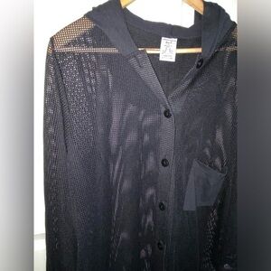 Jordan Taylor Black Mesh Swim Coverup, Beach Cover Up 1X